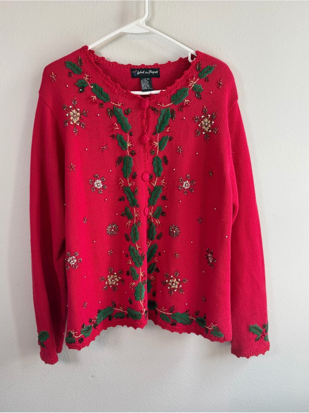 Vintage Red Embellished Holiday Cardigan Sweater